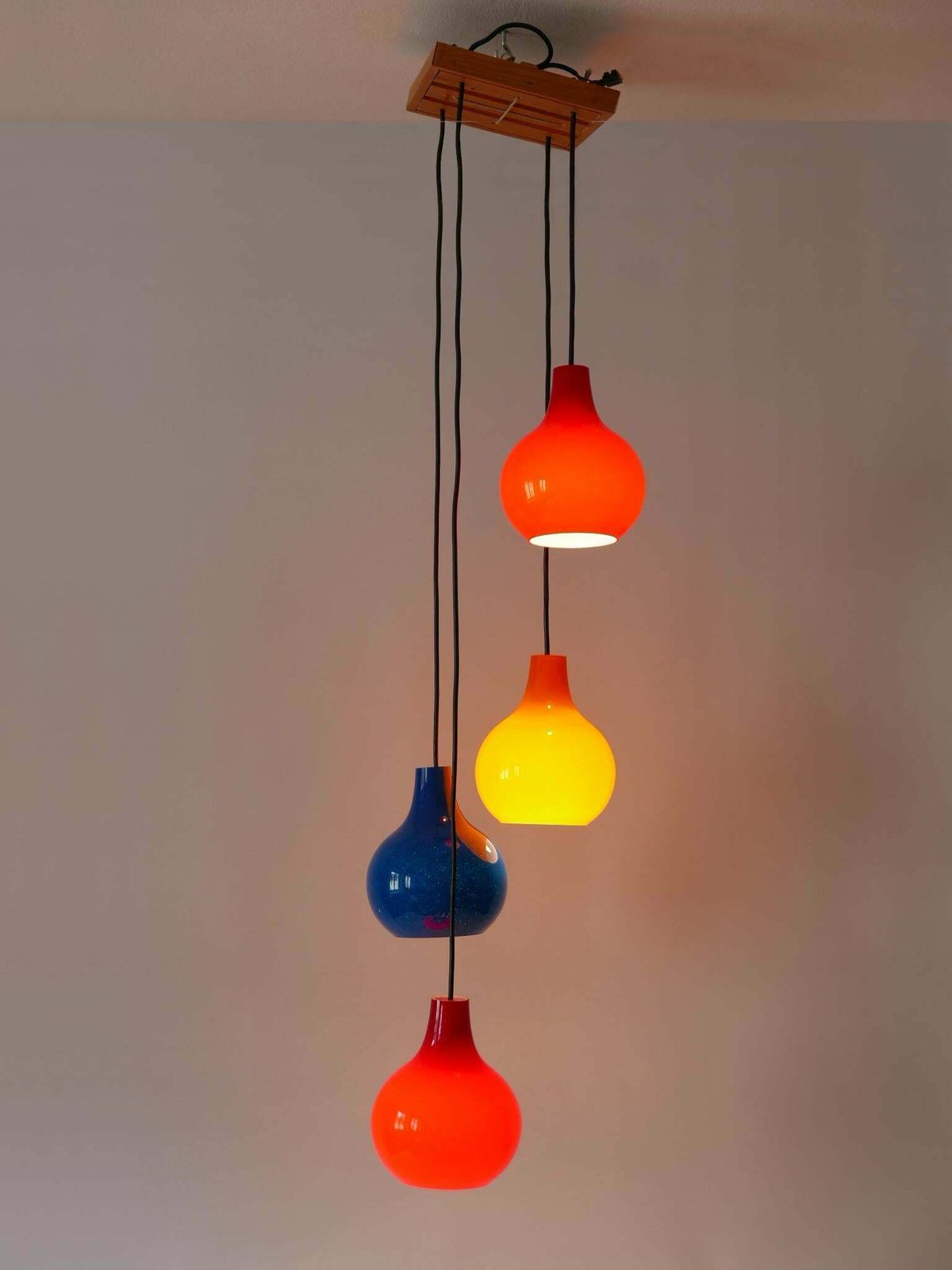 Amazing Four Flamed Cascading Pendant Lamp By Peill And Putzler Germany 1970s photo vinterior