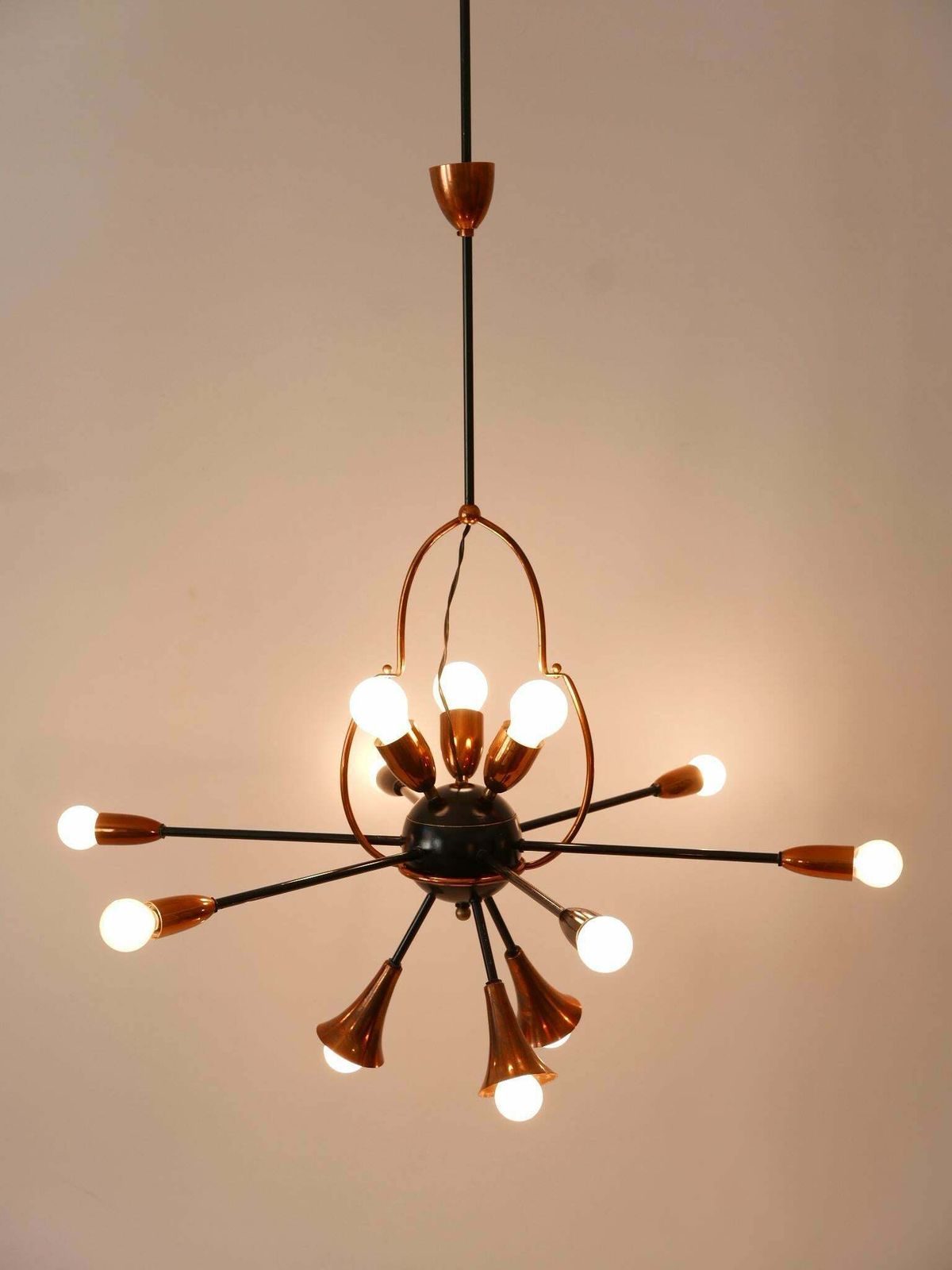 Exceptional Twelve Flamed Sputnik Chandelier Or Pendant Lamp Austria 1950s photo vinterior