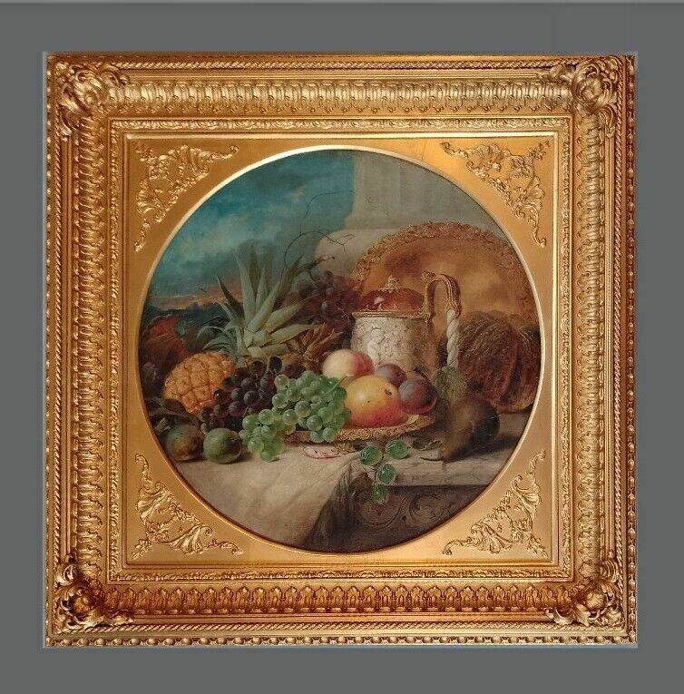3999.0 Fine Antique Large Still Life Oil Painting Of Fruit James Poulton C 1860's photo