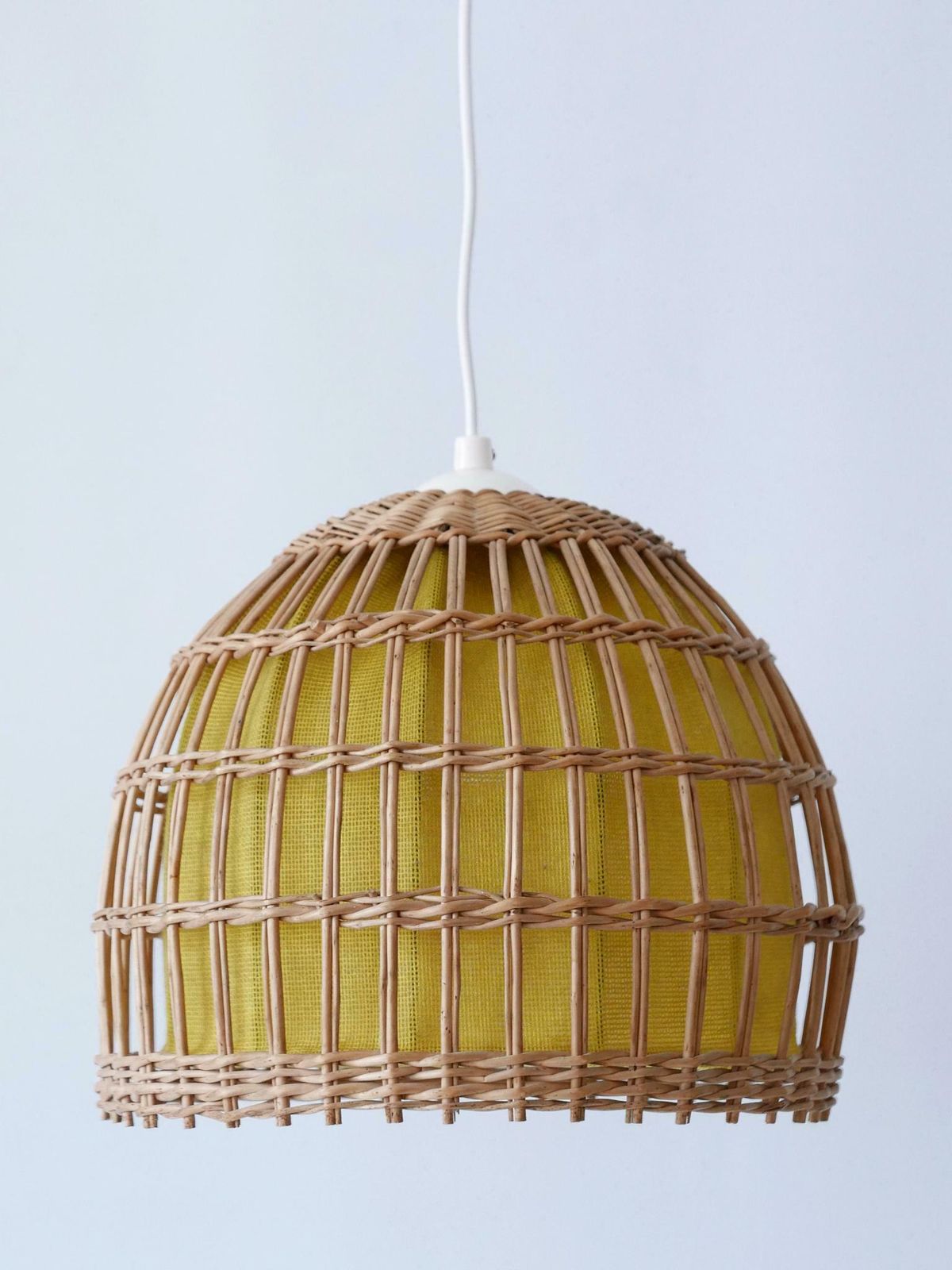 Mid Century Modern Rattan Pendant Lamp Or Hanging Light Germany 1960s photo for sale