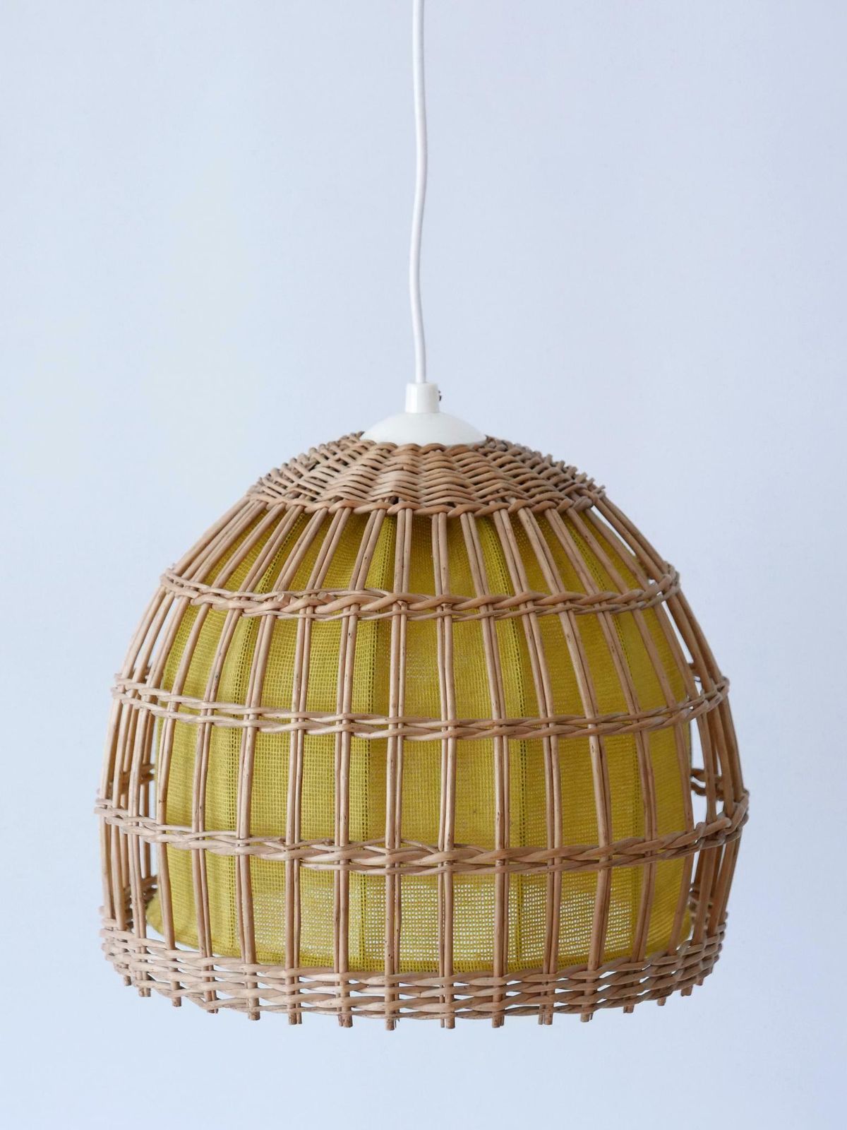 photo for sale Mid Century Modern Rattan Pendant Lamp Or Hanging Light Germany 1960s