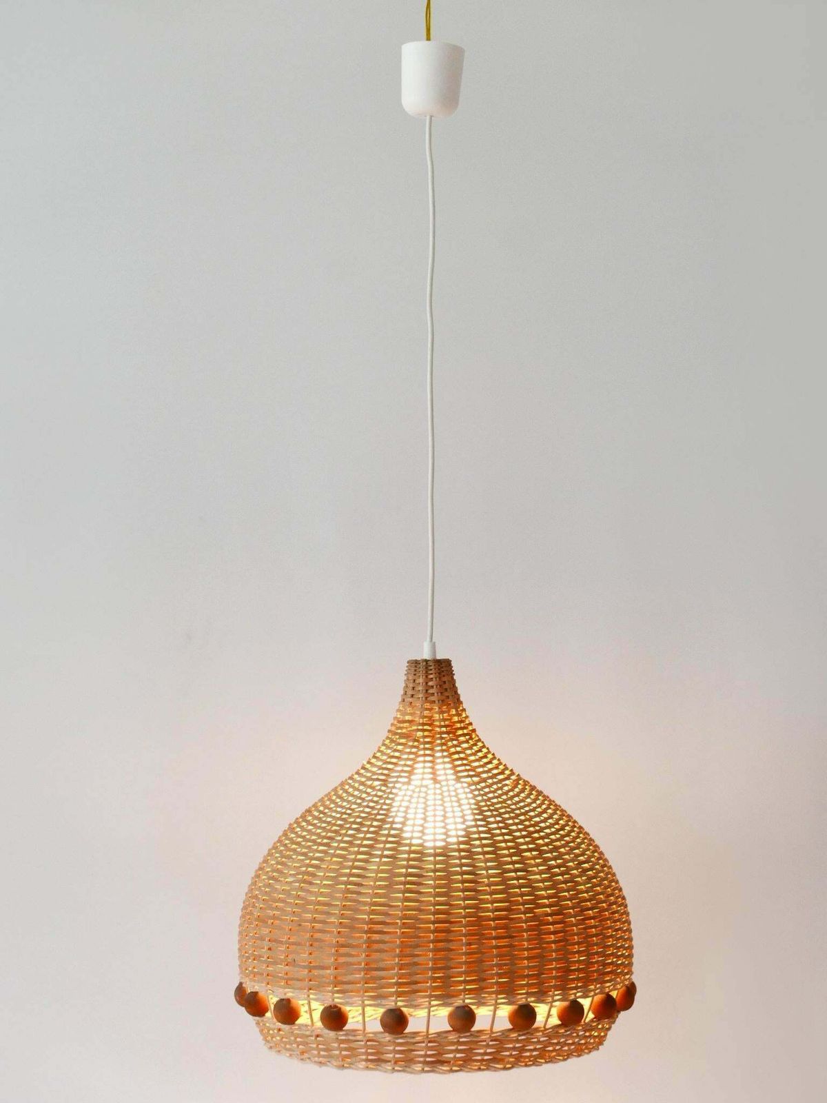 photo vinterior Mid Century Modern Rattan Tulip Pendant Lamps Or Hanging Lights Germany 1960s