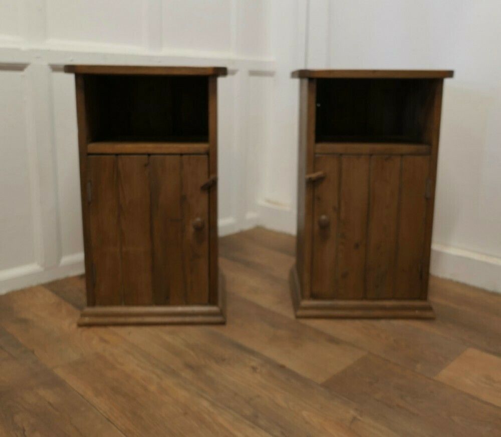 A Pair Of Rustic Pine Bedside Cupboards, Night Tables
