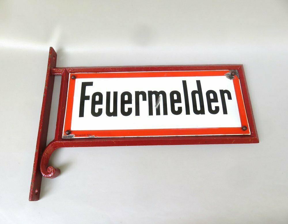 Art Nouveau Fire Alarm Sign In Enameled Cast Iron From Bürvenich, Cologne, Germany, 1890s photo for sale