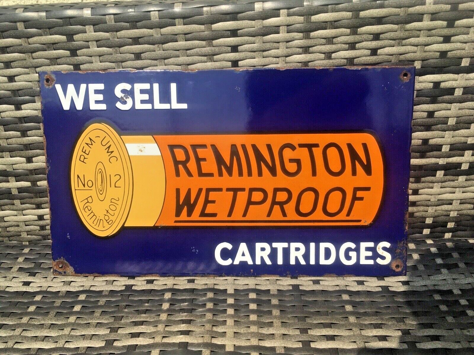 photo furniture We Sell Remington Wetproof Cartridges Metal Enamel Shotgun Ammo Sign Man Cave