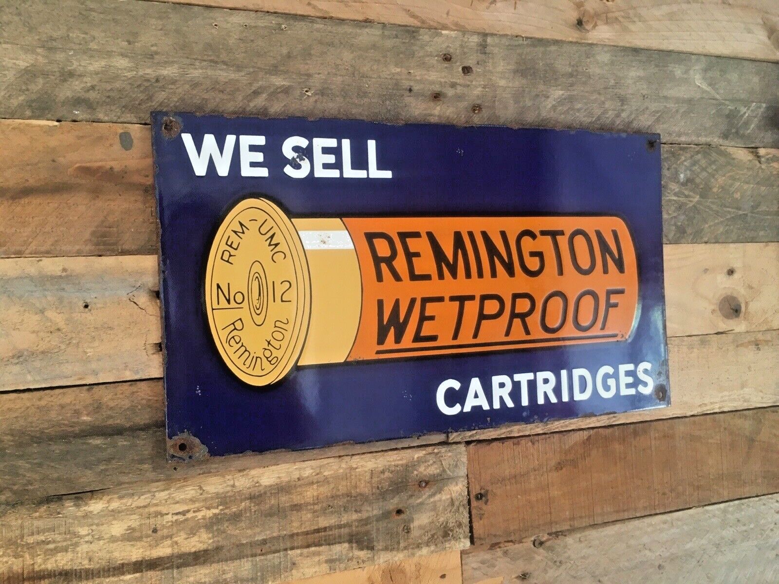 Home Decor We Sell Remington Wetproof Cartridges Metal Enamel Shotgun Ammo Sign Man Cave photo
