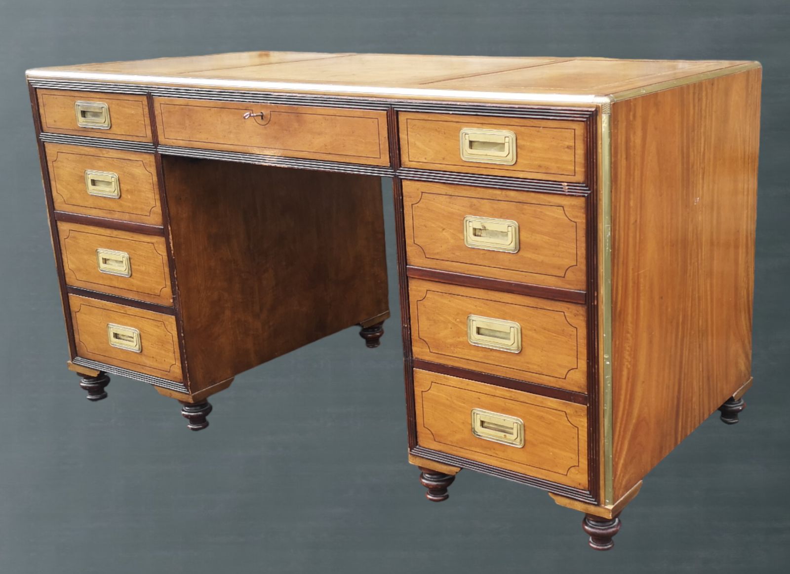English Campaign Style Pedestal Desk By Baker Furniture Collectors Edition photo furniture