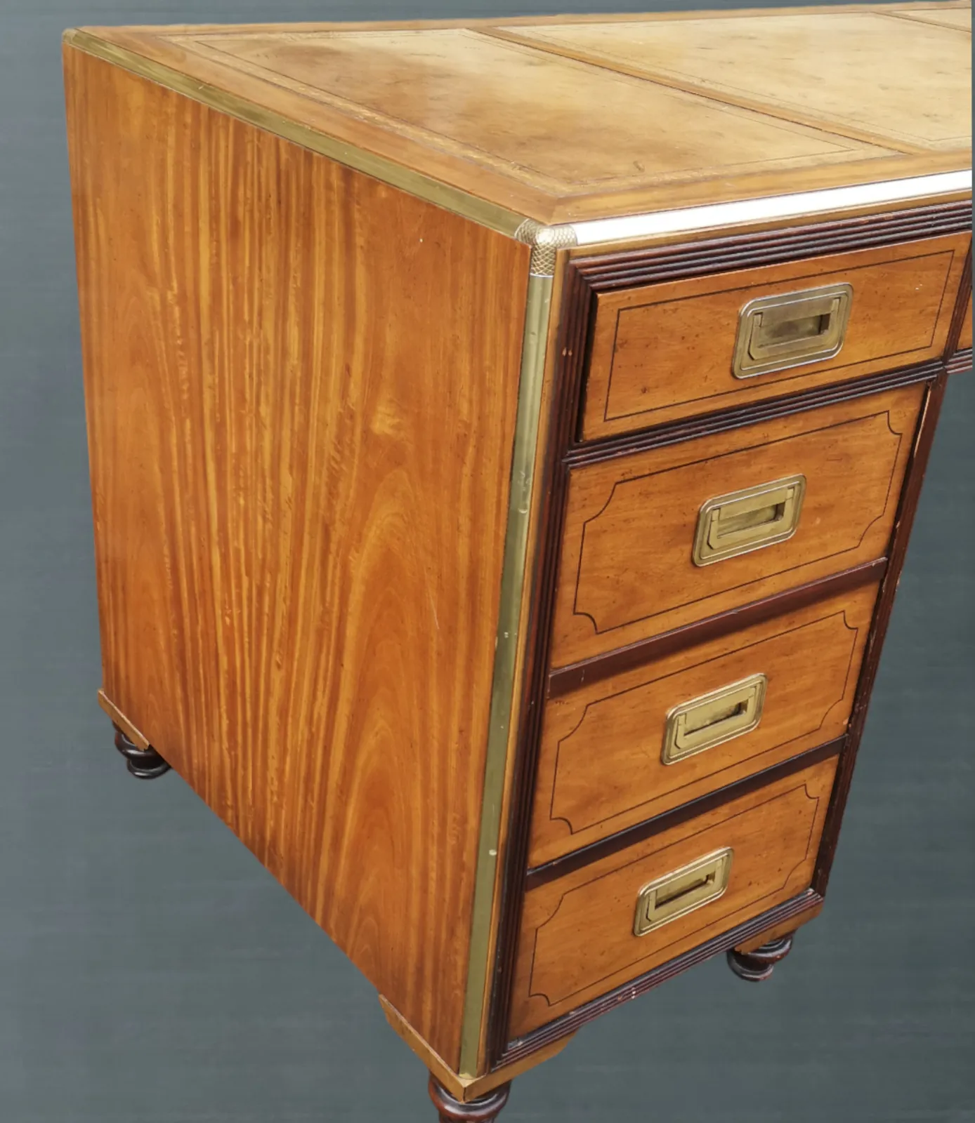 English Campaign Style Pedestal Desk By Baker Furniture Collectors Edition photo vintage
