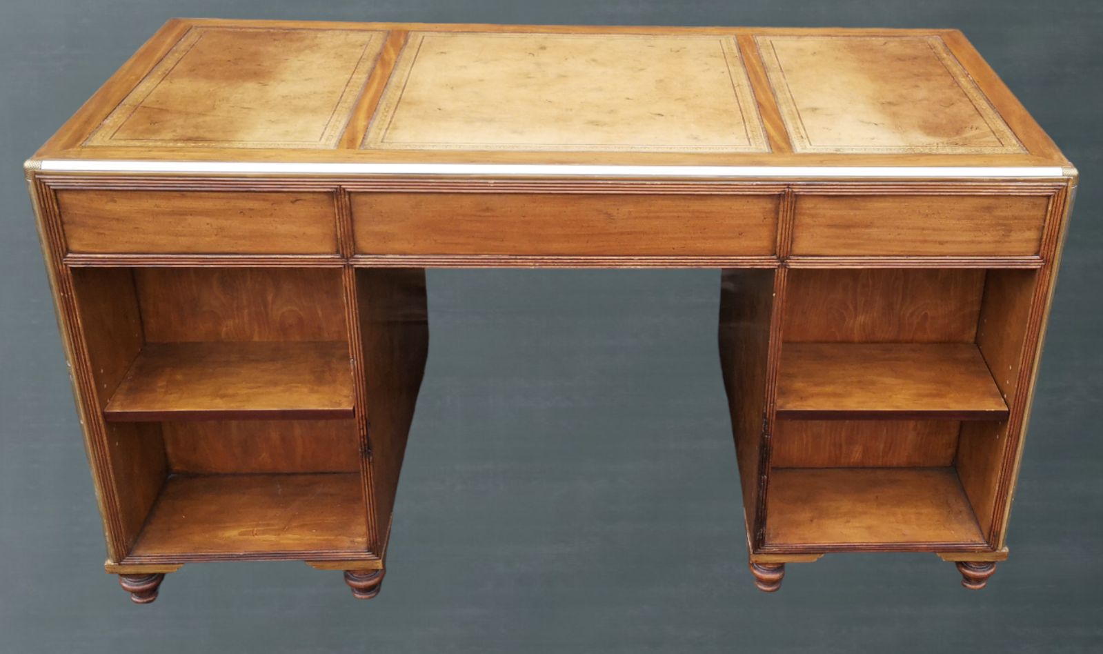 Furniture English Campaign Style Pedestal Desk By Baker Furniture Collectors Edition photo