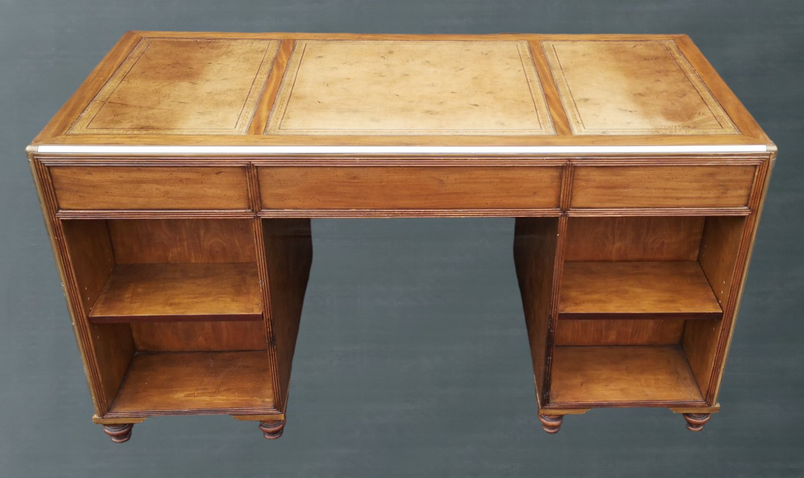 photo vintage English Campaign Style Pedestal Desk By Baker Furniture Collectors Edition