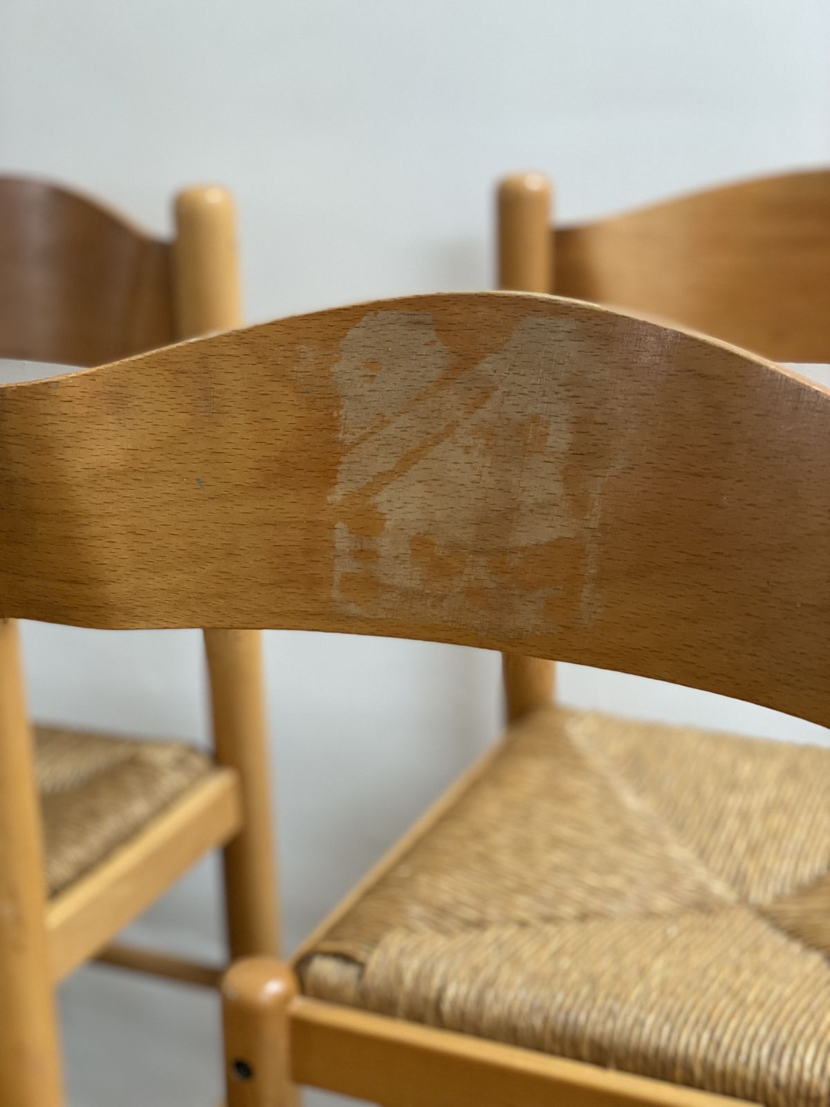 Vintage Italian Solid Wood Rush Dining Chairs In The Style Of Vico Magistretti photo furniture