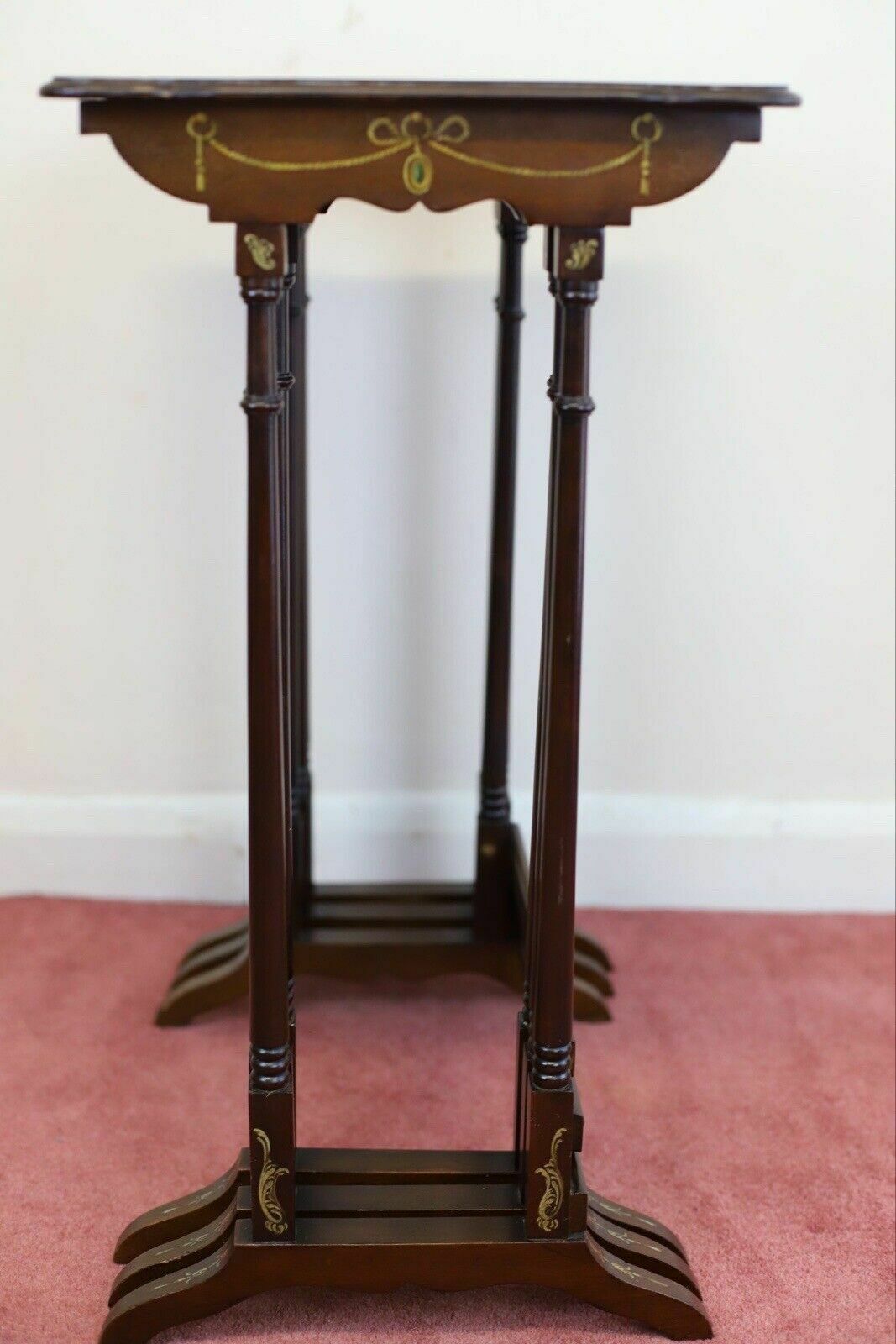 1950.0 Fine Set Of Three Victorian Mahogany Hand Painted Nest Of Tables photo