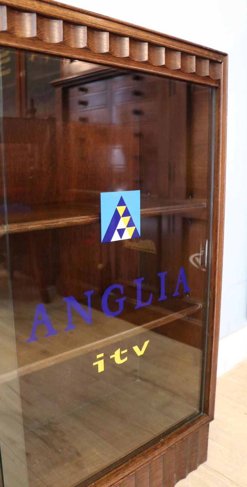 photo buy This Lovely Retro Display Cabinet Later Hand Sign Written For Anglia Television.