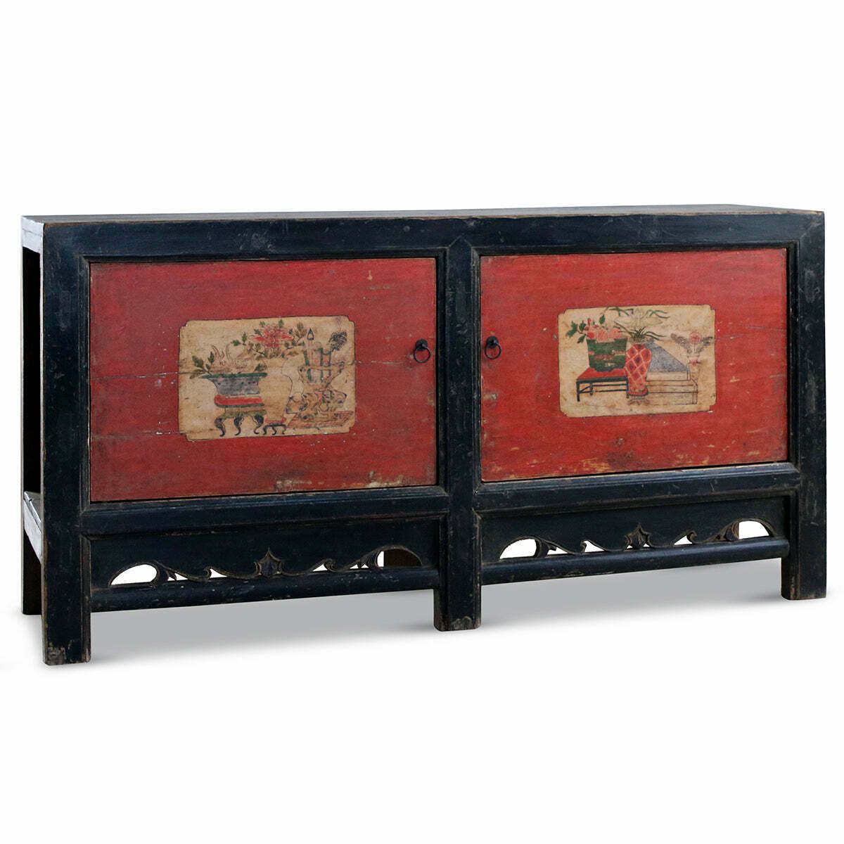 Red And Black Gansu Storage Cabinet