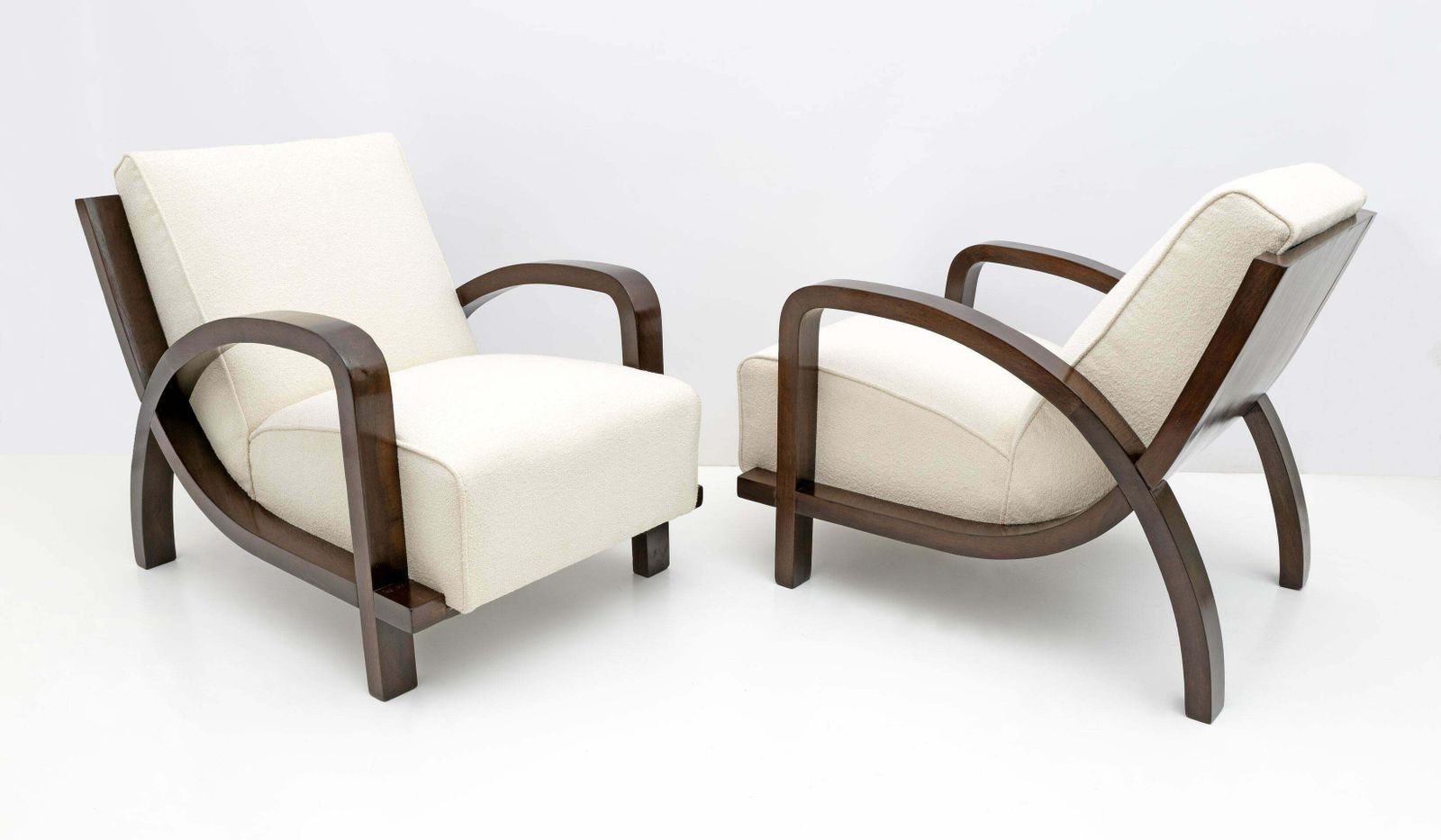 Pair Of Art Dèco Italian Bouclè And Walnut Chaise Longues, 1930s photo buy