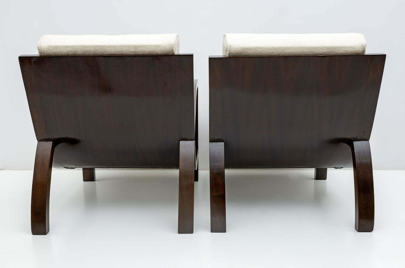 Pair Of Art Dèco Italian Bouclè And Walnut Chaise Longues, 1930s photo vintage
