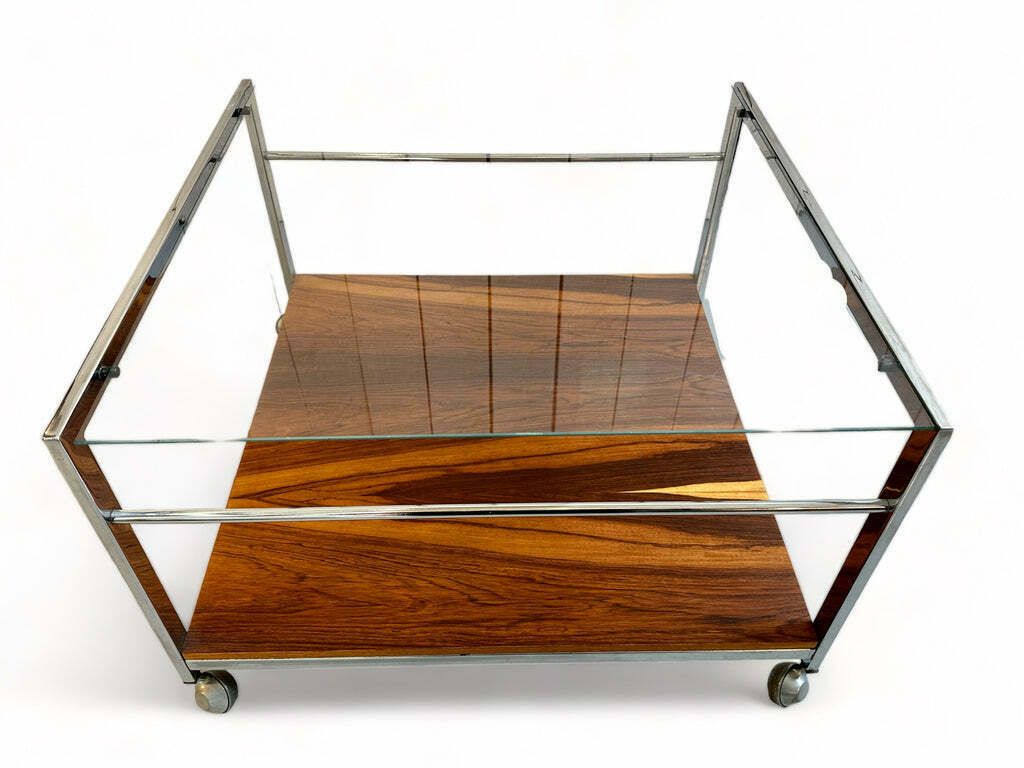 Fabulous Midcentury Merrow Associates Rosewood Chrome & Glass Coffee Table Circa 1960 photo vinterior