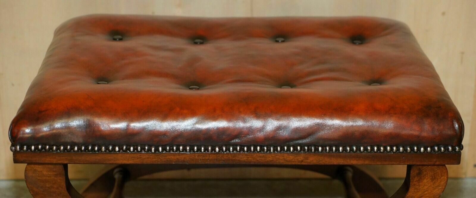 Pair Of Antique Regency Brown Leather Chesterfield Baron X Framed Footstools photo 2950.0
