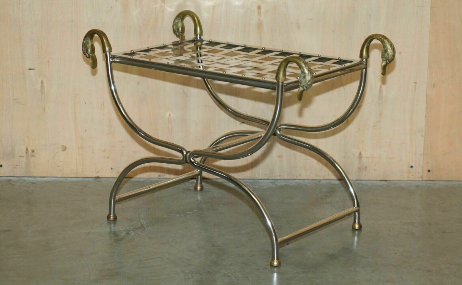 Circa 1940's Maison Jansen Duck / Swan Head Side Table Polished Chrome & Brass photo furniture