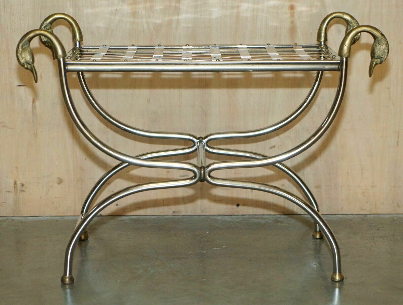 Circa 1940's Maison Jansen Duck / Swan Head Side Table Polished Chrome & Brass photo for sale