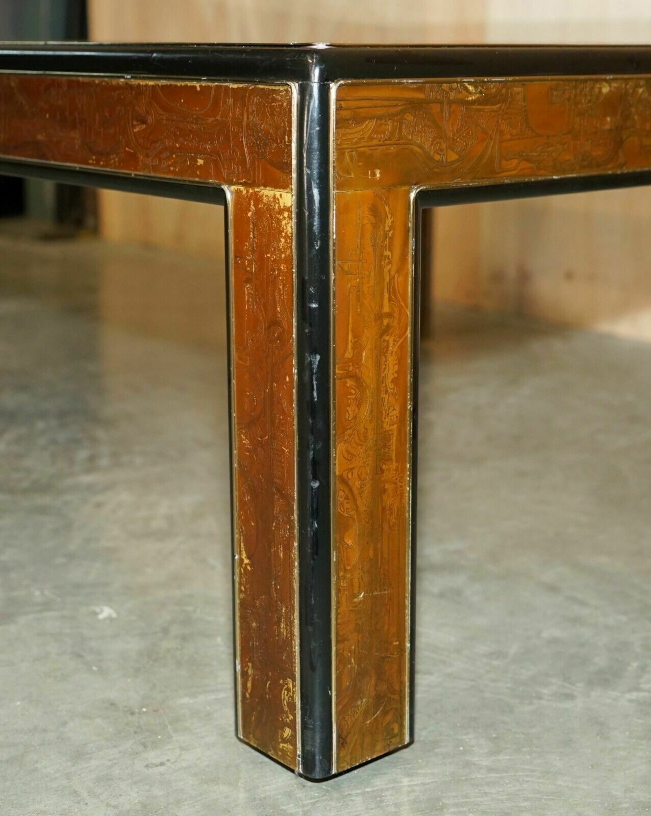 photo for sale Mid Century Modern Bernhard Rohne Mastercraft Acid Etched Coffee Cocktail Table