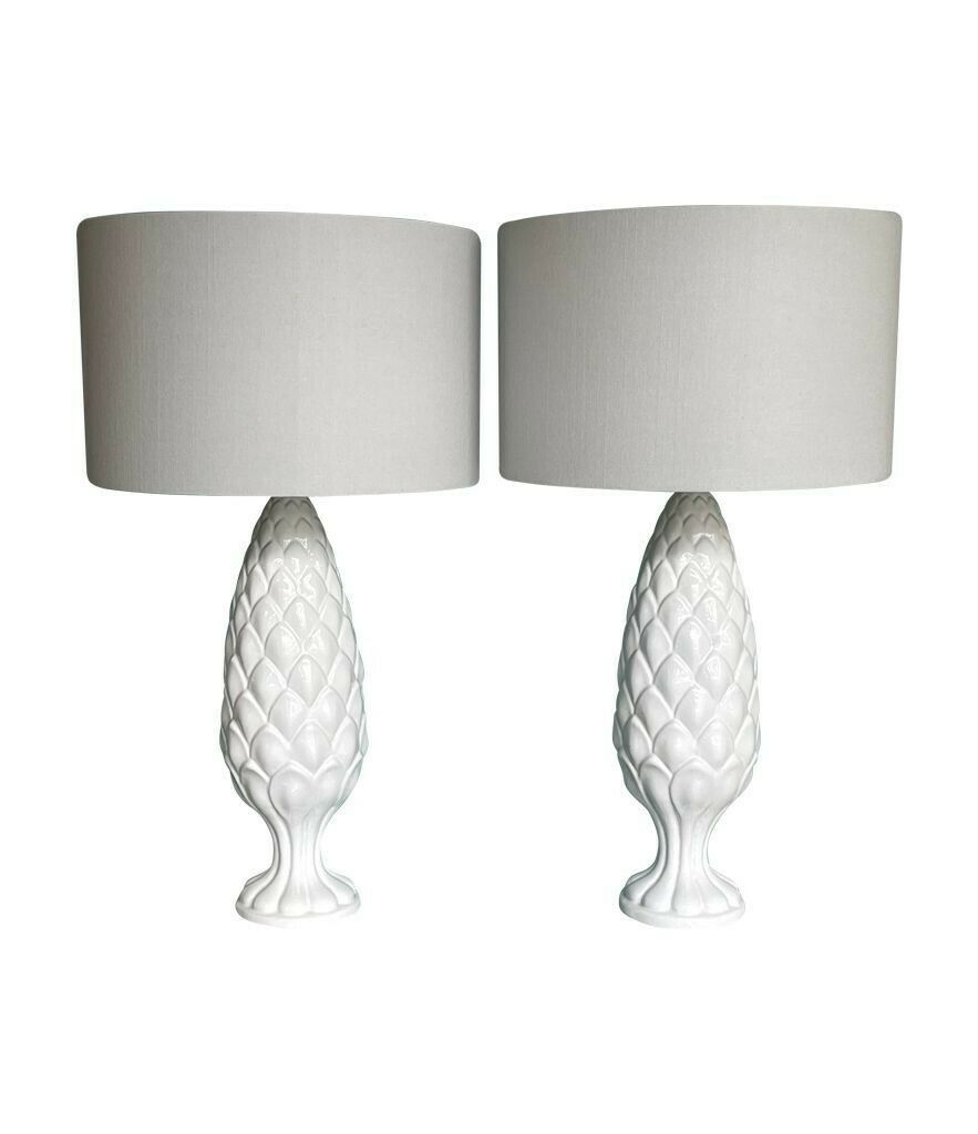 A Pair Of Large Italian 1970s Ceramic Pineapple Lamps With New Bespoke Shades photo 1650.0