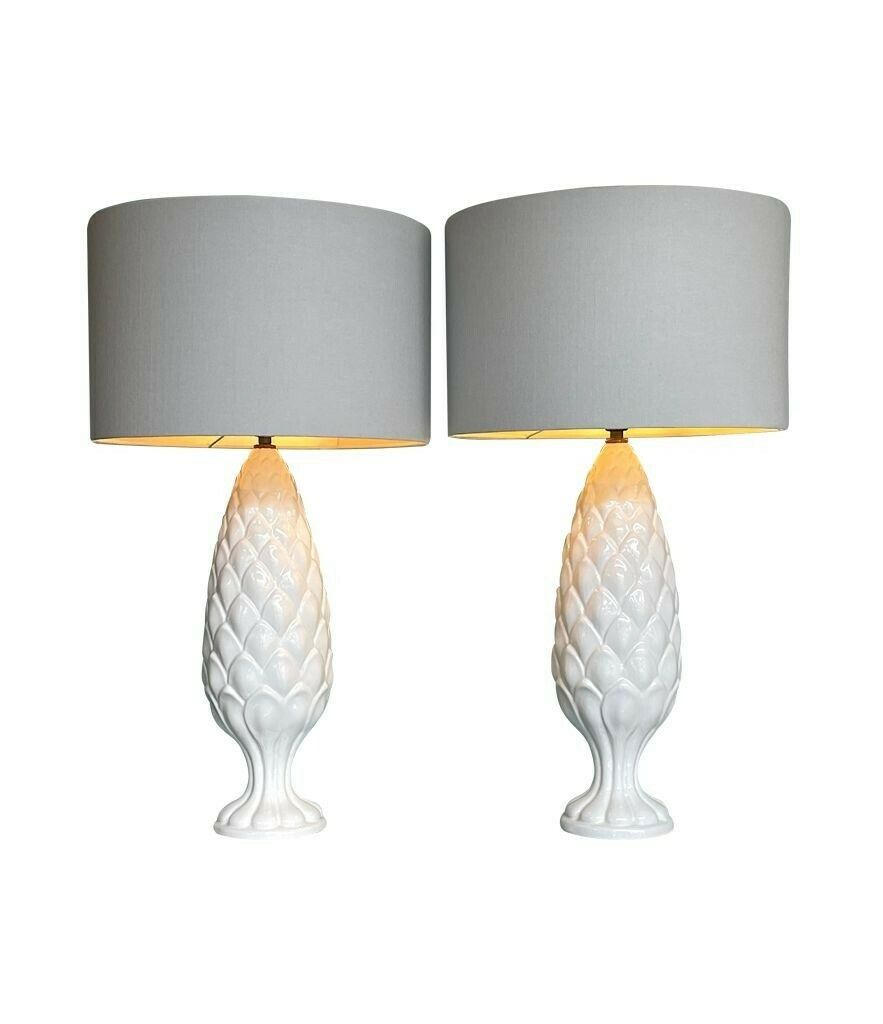 1650.0 A Pair Of Large Italian 1970s Ceramic Pineapple Lamps With New Bespoke Shades photo