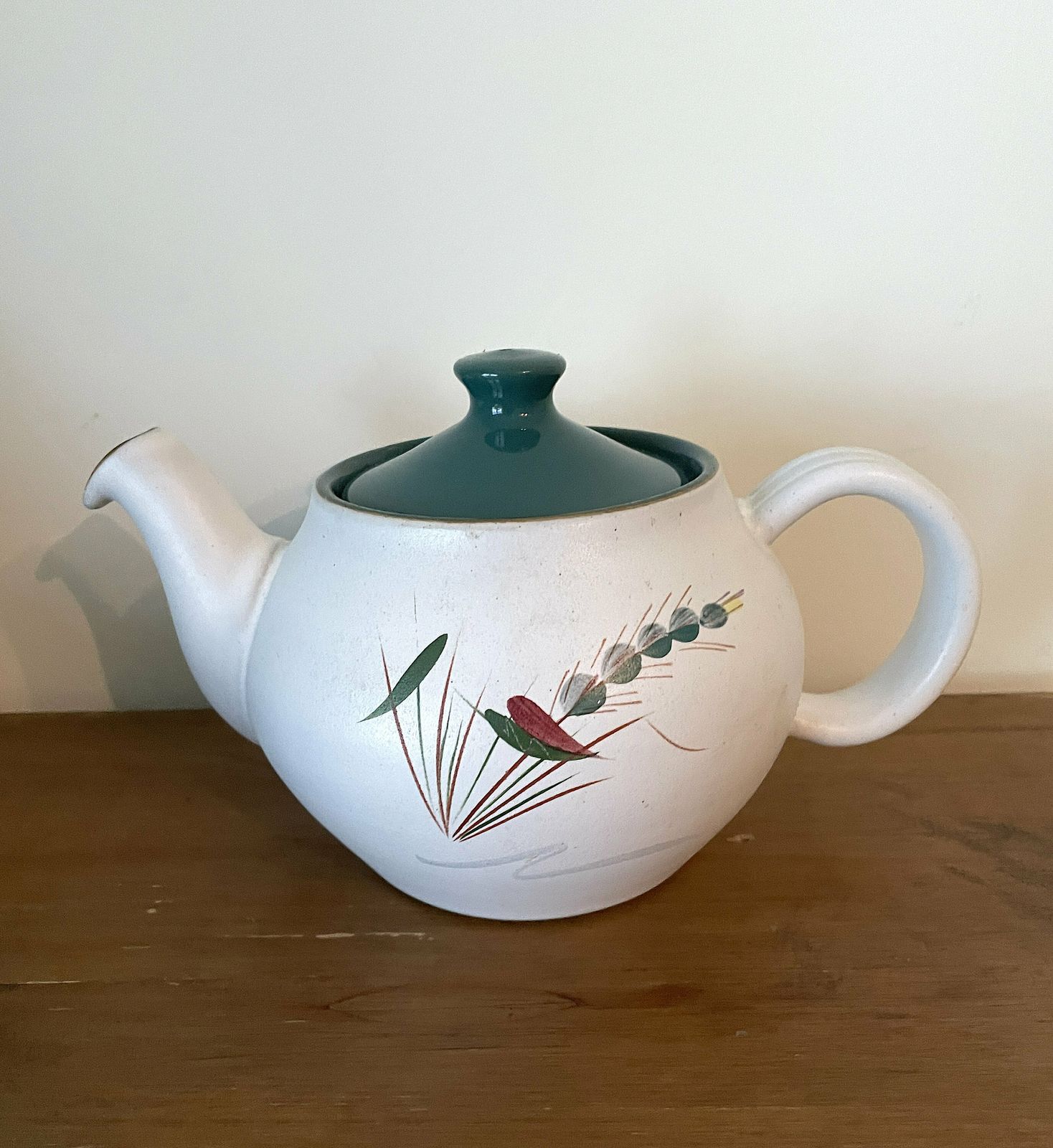 Denby Greenwheat Tea Set, 3 Piece Mid Century Stoneware Teapot, Sugar Bowl & Jug, Vintage 50s Green Botanical Tea Set Country Cottage Decor photo Home Decor