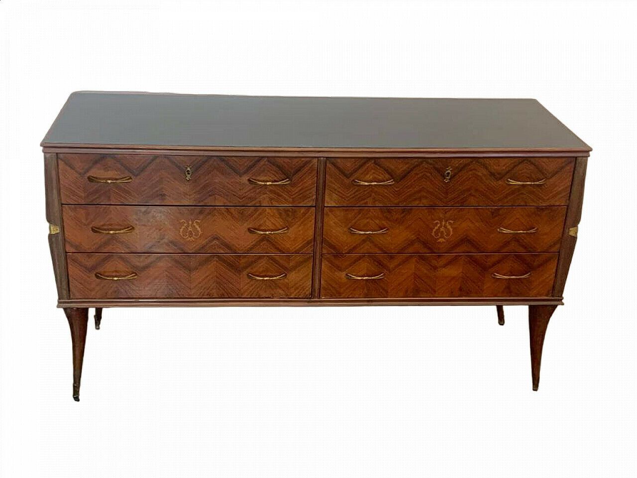 Rosewood Chest Of Drawers With Brass Details, 1950s