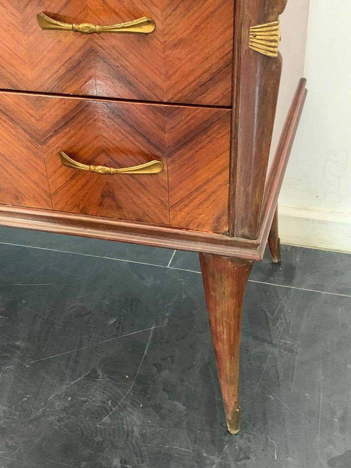 Rosewood Chest Of Drawers With Brass Details, 1950s photo vintage