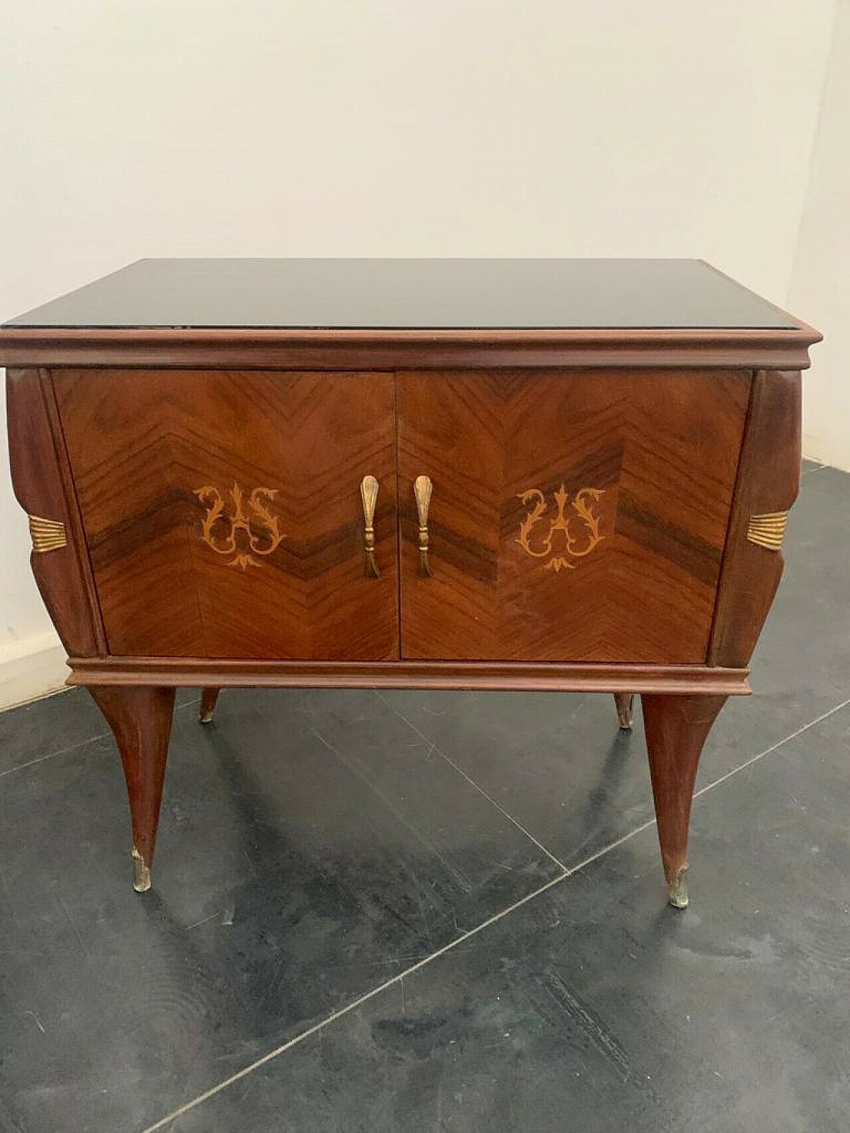 Pair Of Rosewood And Brass Bedside Tables, 1950s photo vintage