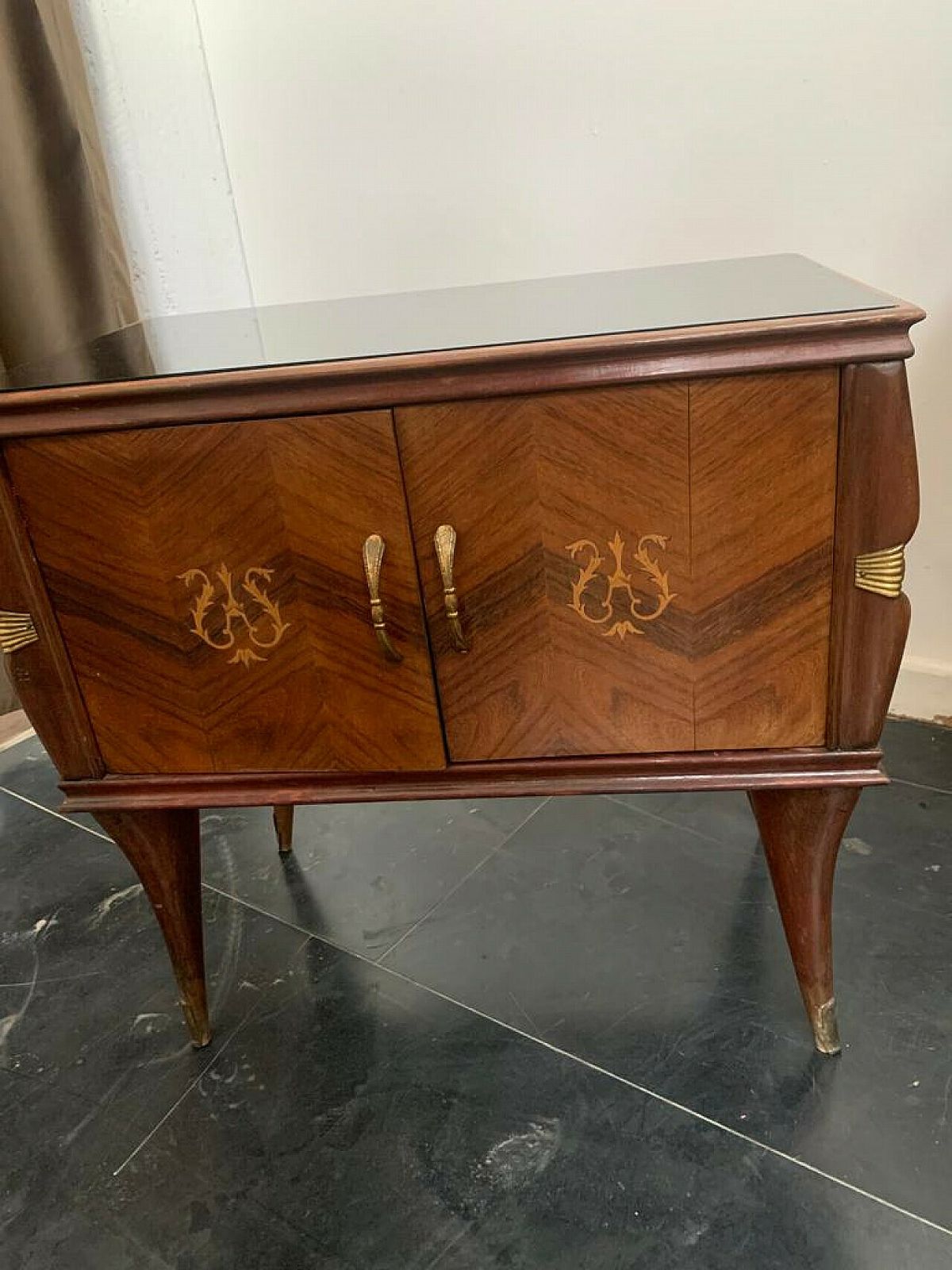 photo for sale Pair Of Rosewood And Brass Bedside Tables, 1950s
