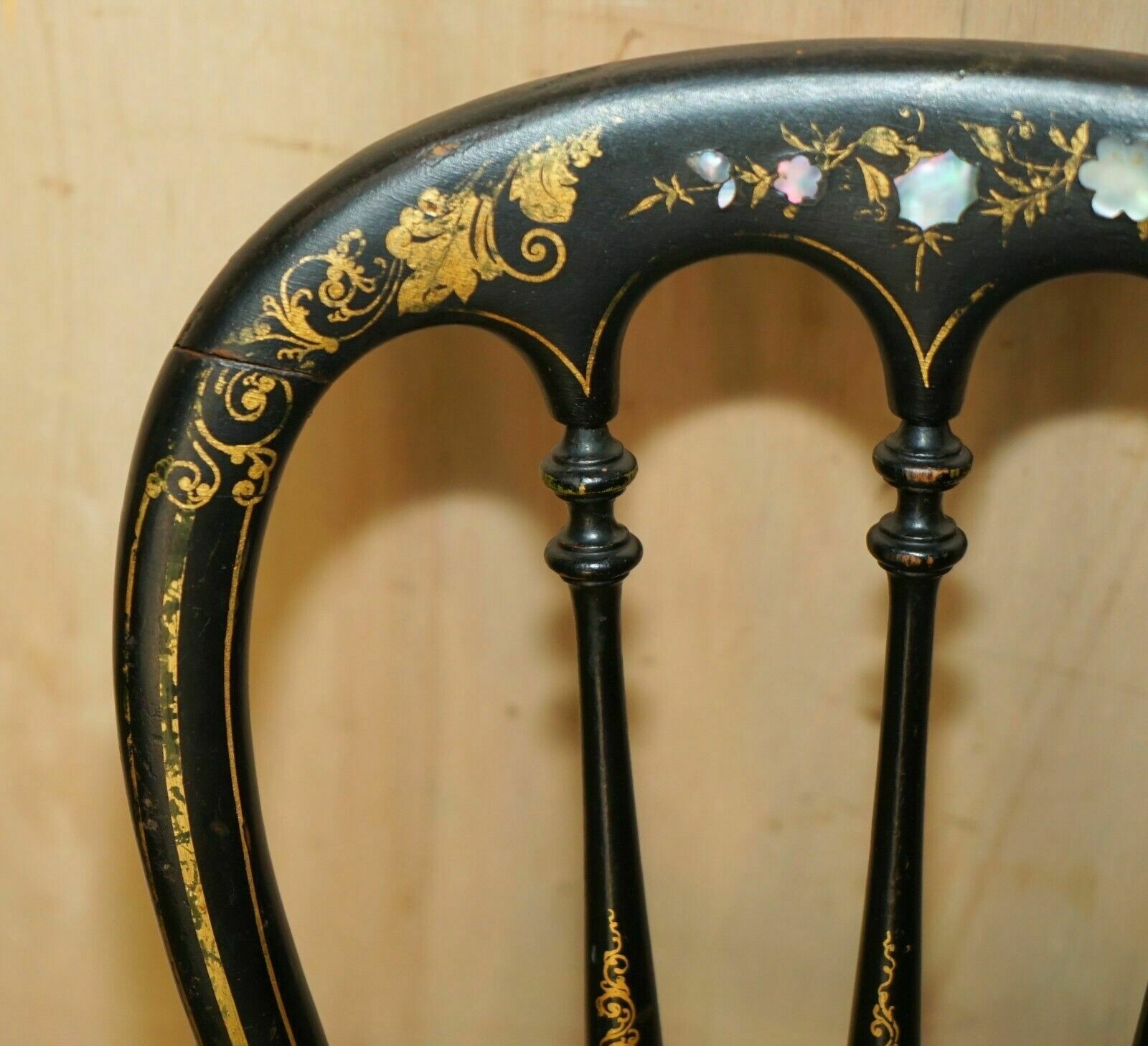 Antique Regency 1815 Ebonised Mother Of Pearl Silk Chesterfield Seat Side Chair photo vinterior