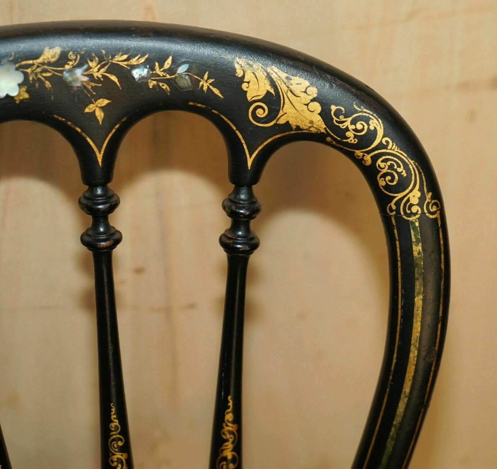 Antique Regency 1815 Ebonised Mother Of Pearl Silk Chesterfield Seat Side Chair photo buy