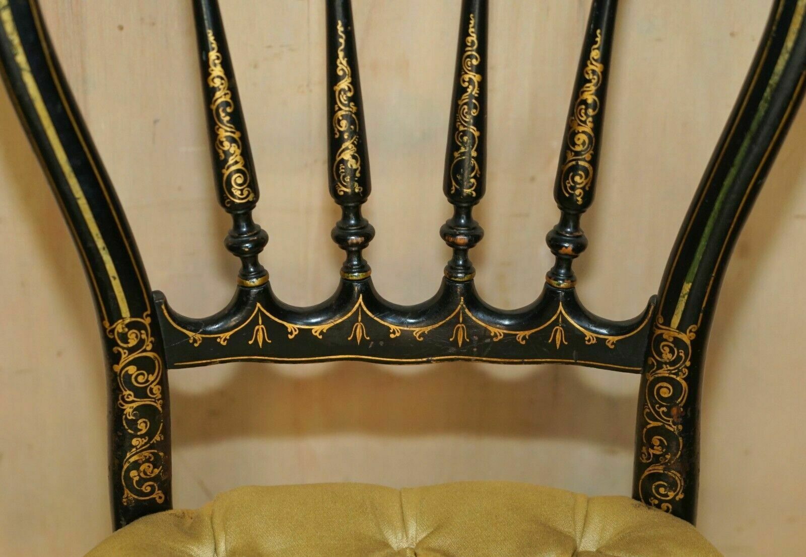Antique Regency 1815 Ebonised Mother Of Pearl Silk Chesterfield Seat Side Chair photo vintage