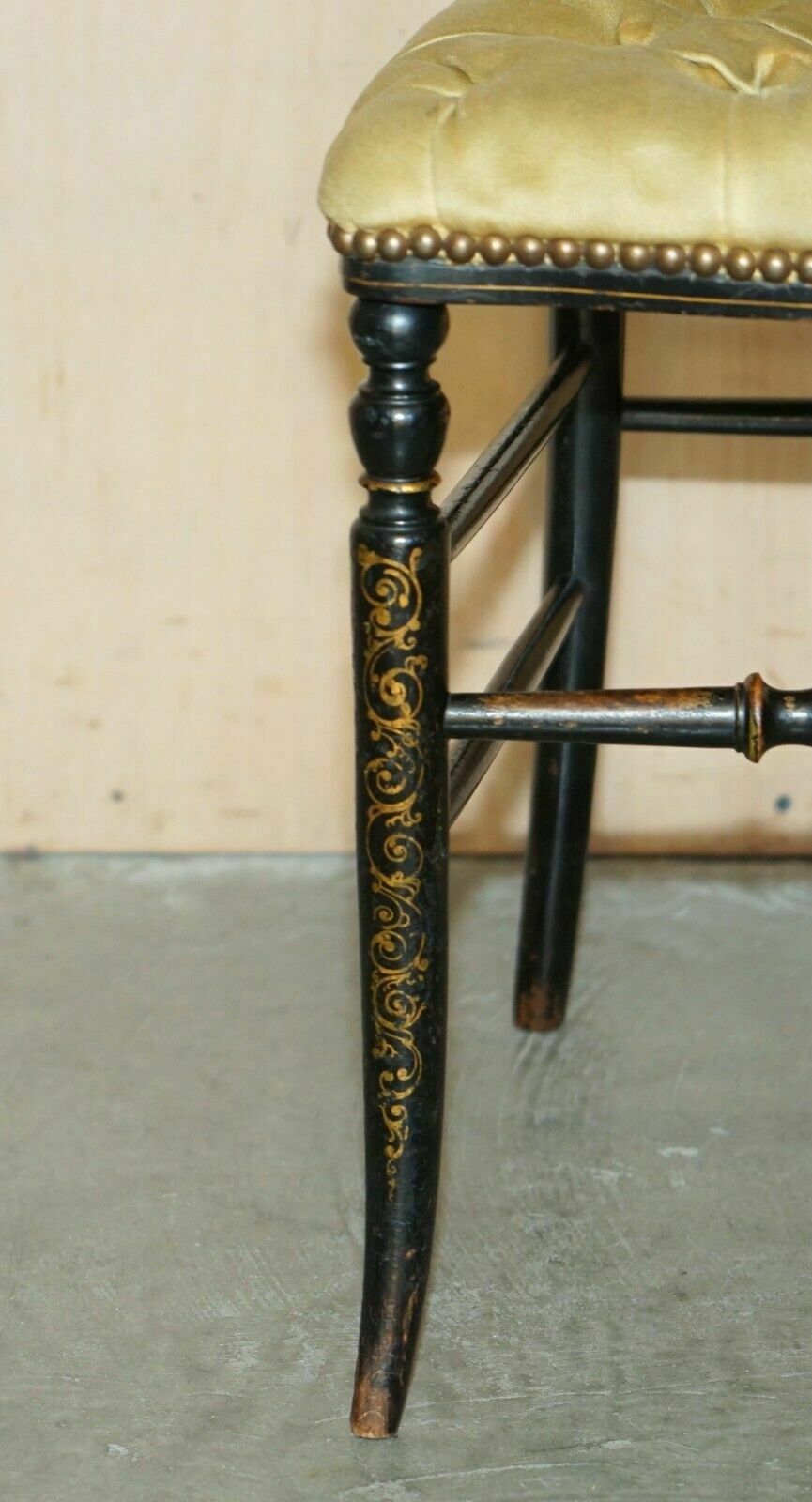 photo for sale Antique Regency 1815 Ebonised Mother Of Pearl Silk Chesterfield Seat Side Chair