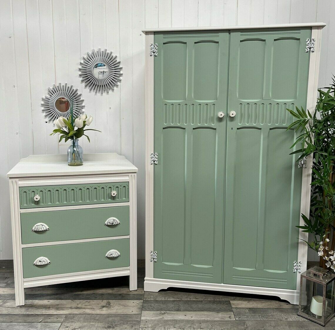 Custom/Bespoke Hand Painted Upcycled Furniture Unique Antique/Vintage Double Wardrobe/Hallrobe Cloak Cupboard photo vinterior