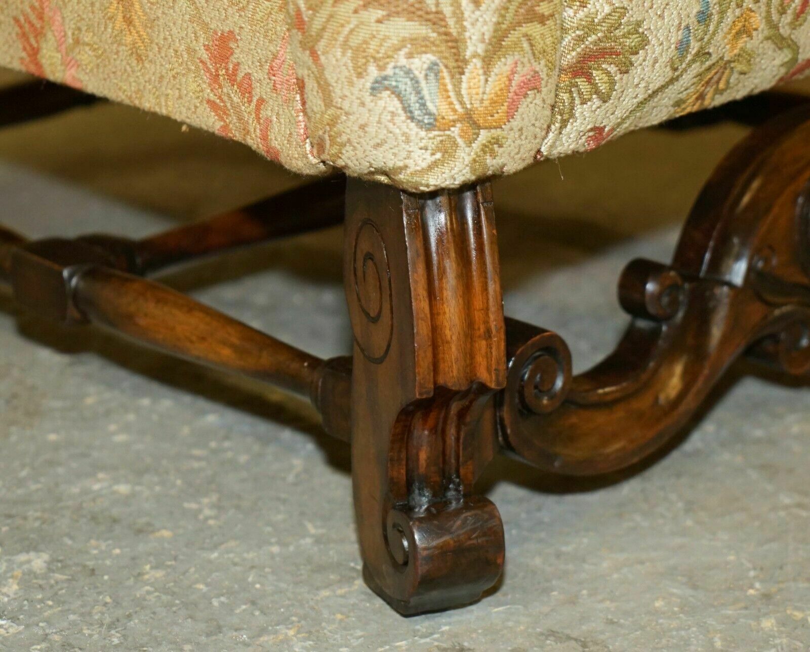 photo for sale Pair Of Antique Italian Carolean High Back Wingback Armchairs For Upholstery