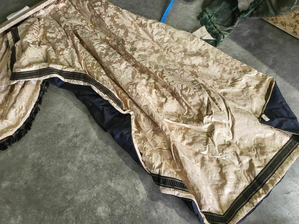 Curtains Large Pelmet Swags Gold Cream Fabric 283cm W X187 Drop 9'3" Wide Lined photo furniture