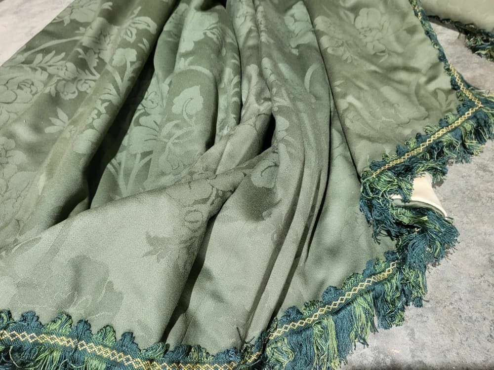 Curtains Large Pelmet Swags 379cm W X 220 Drop 12"5" Wide Lined Green Fabric photo Textiles