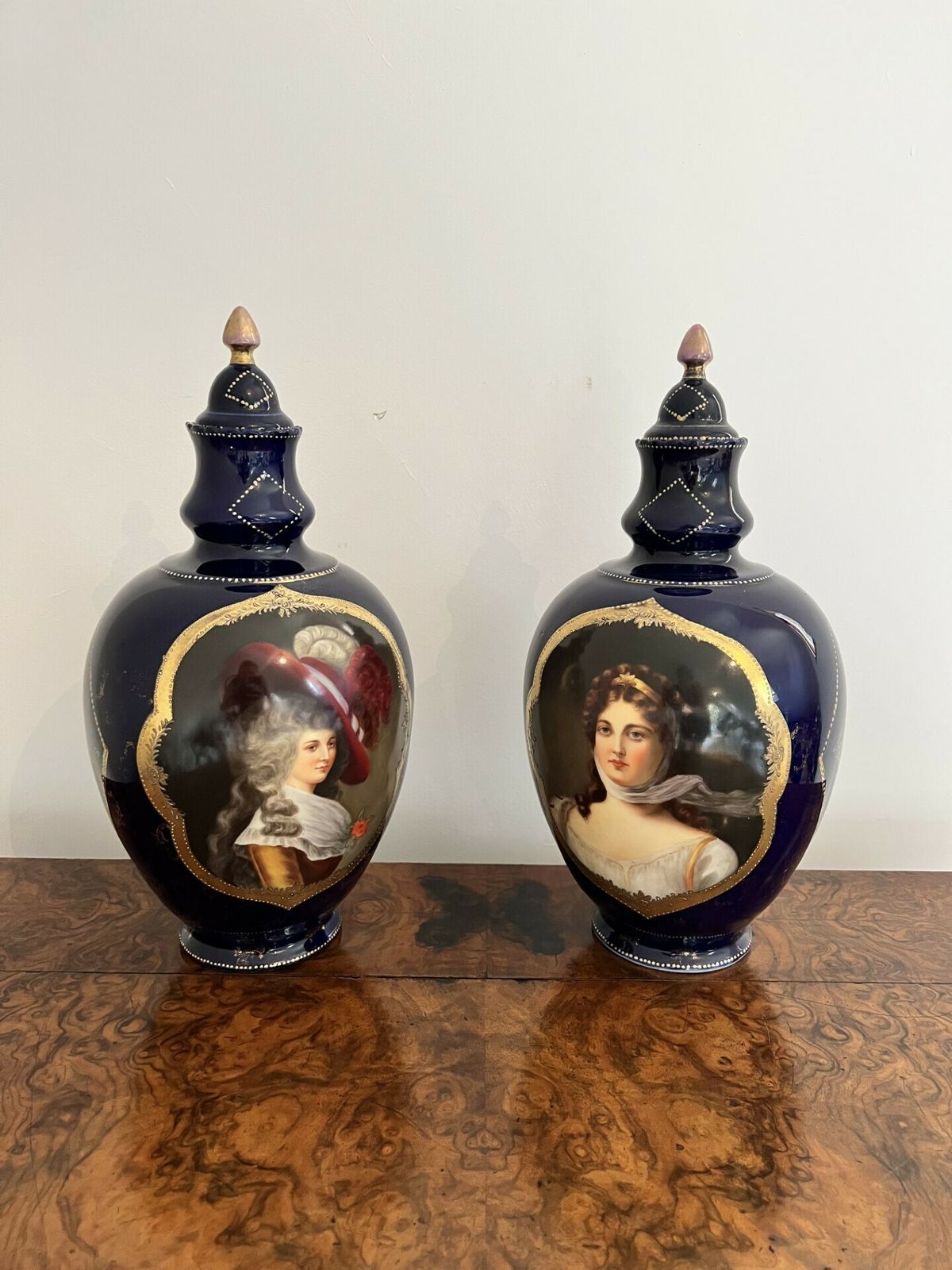 Pair Of Quality Antique Porcelain Hand Painted Lidded Vases photo buy