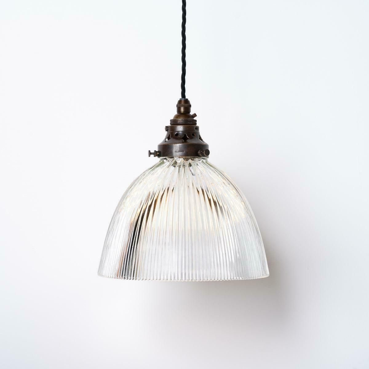 Reclaimed Holophane Prismatic Glass Church Lights With Brass Galleries