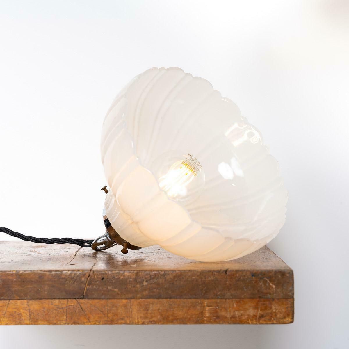 photo for sale Pair Of Antique Moonstone Glass Pendant Lights With Chrome Fittings