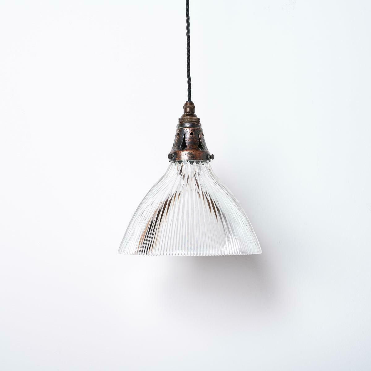 Antique Holophane Pendant Lights With Original Brass Fittings