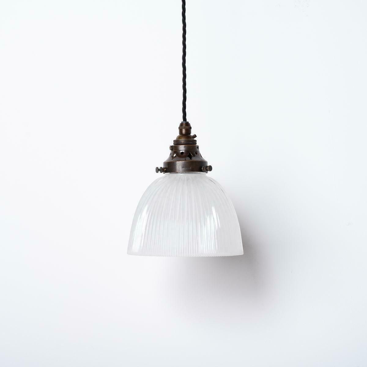 Small Antique Holophane Frosted Glass Light Shades With Original Brass Fittings photo vintage