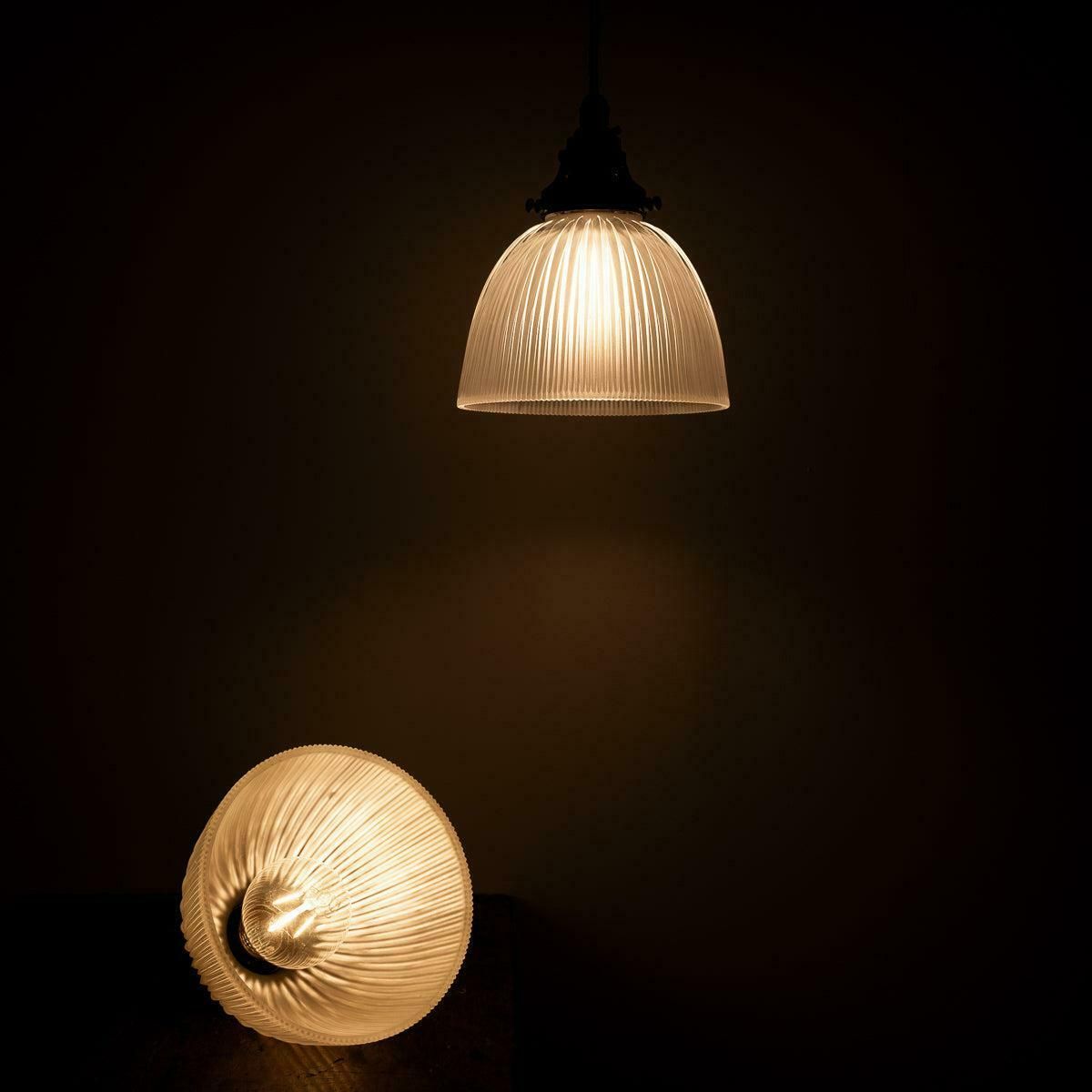 photo vintage Small Antique Holophane Frosted Glass Light Shades With Original Brass Fittings