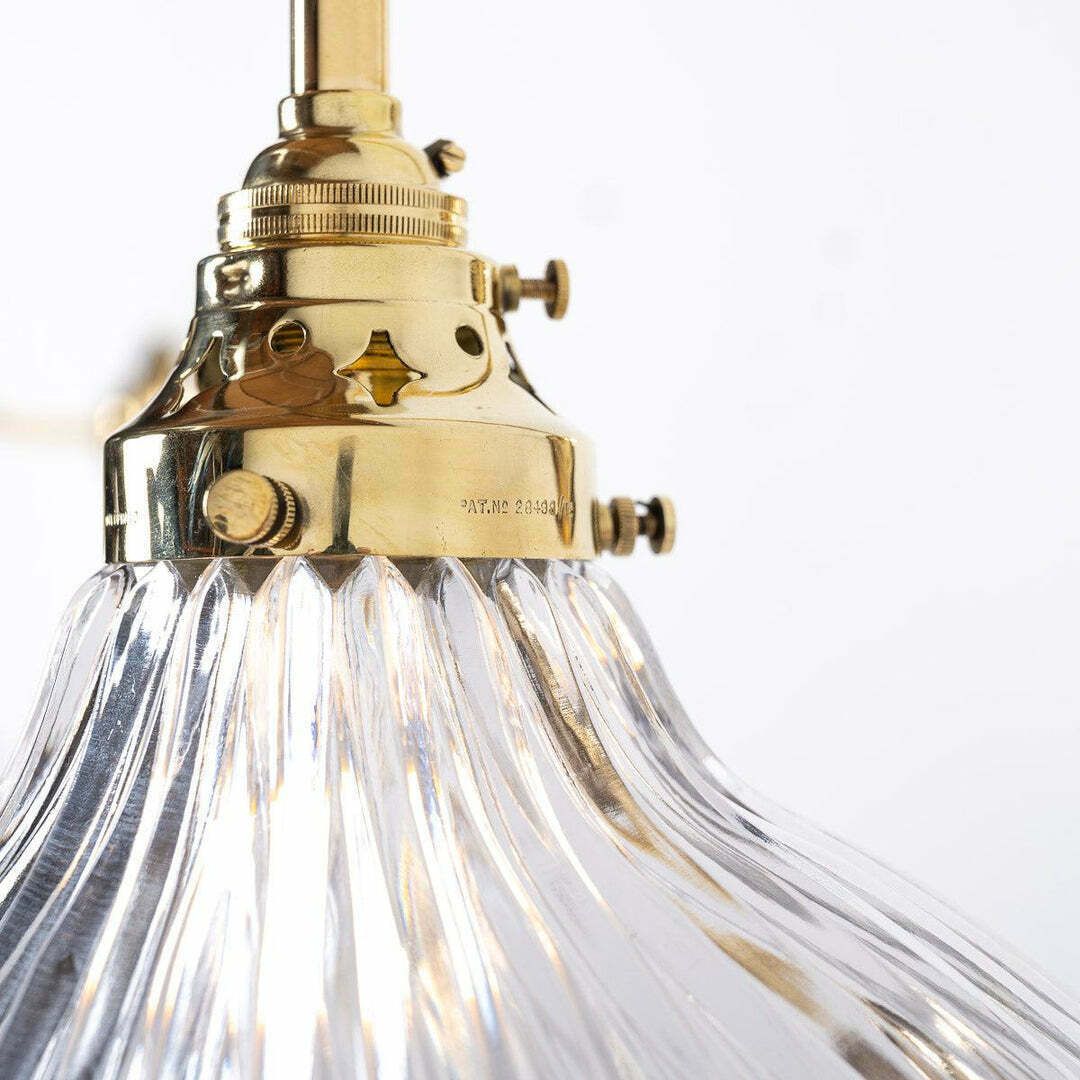 Antique Holophane Angled Prismatic Glass Wall Lights On Polished Brass Brackets photo buy