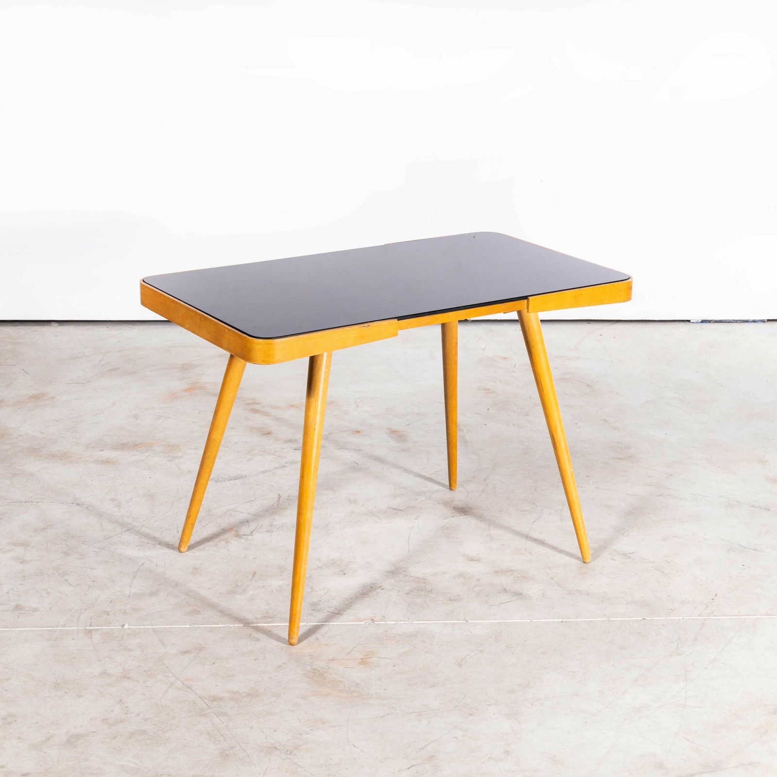 1950’s Czech Side Occasional Table By Jiri Jiroutek – Black Opaxit Glass photo for sale