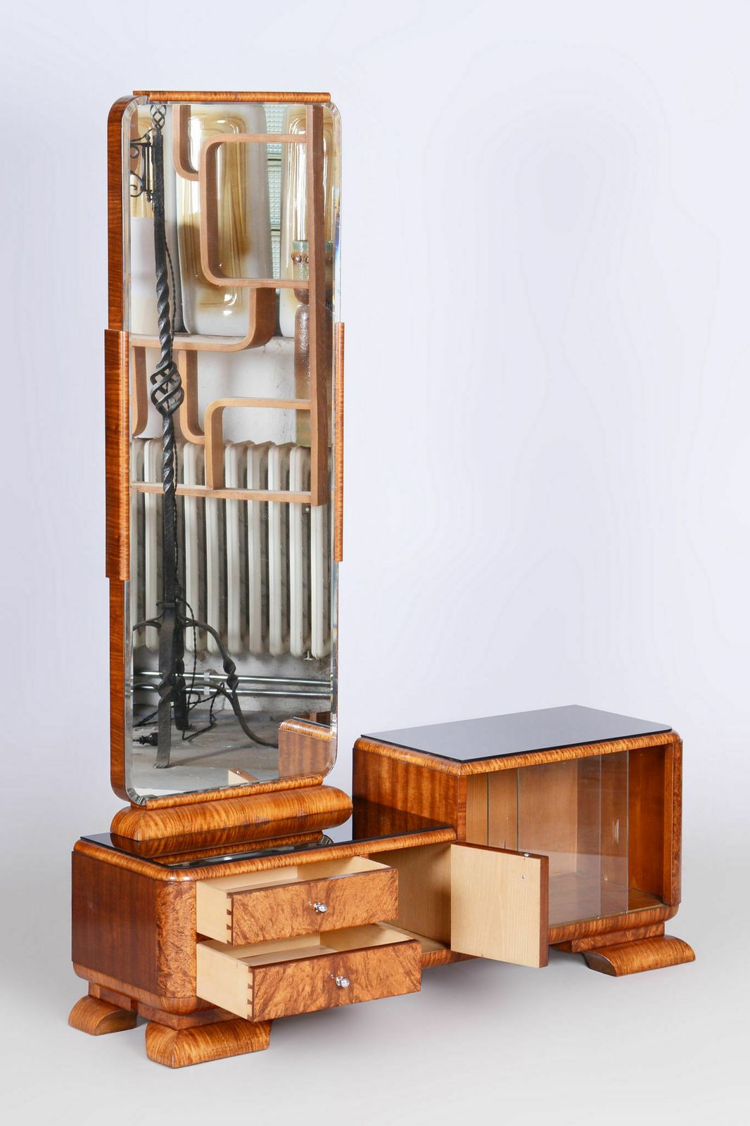 Restored Artdeco Dressing Mirror, Palisandr, Walnut Root Veneer, Revived Original Polish, France, 1920s photo Furniture