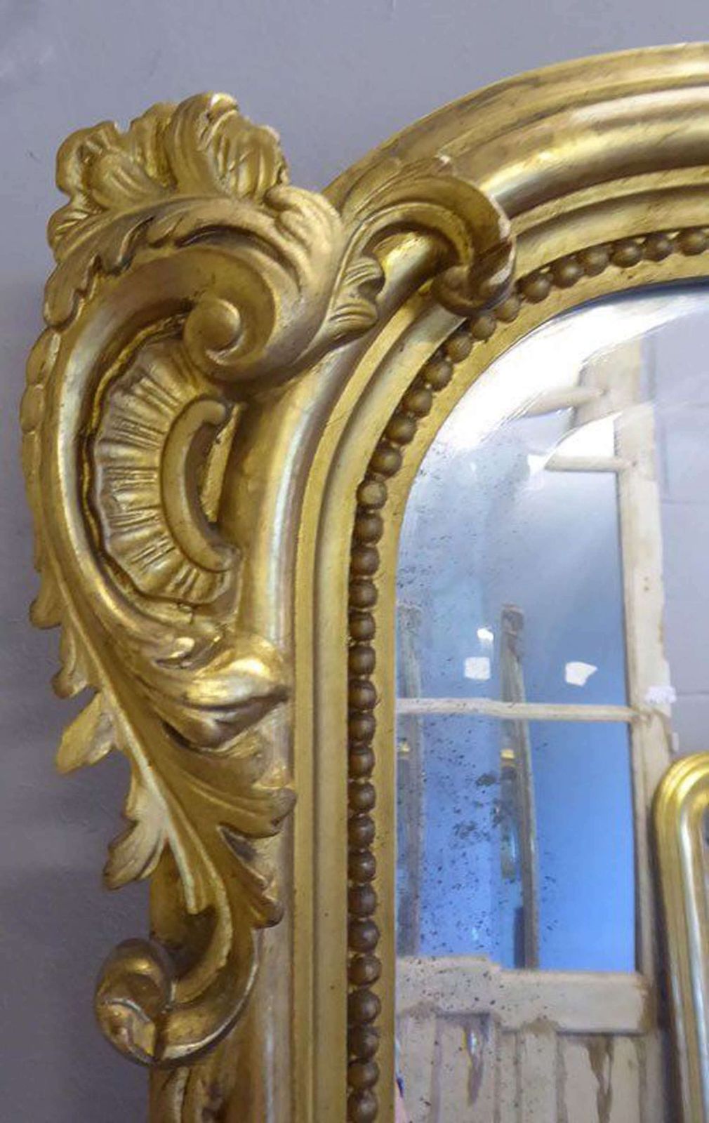 Antique French Mirror   Large Gilt On Red Camel Crested Louis XV Style photo Home Decor
